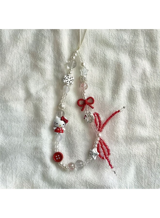 Nova future Kawaii Beaded  Phone Charms Strap Cute Bow and Kitten Phone Lanyard Wrist Strap - Image 4
